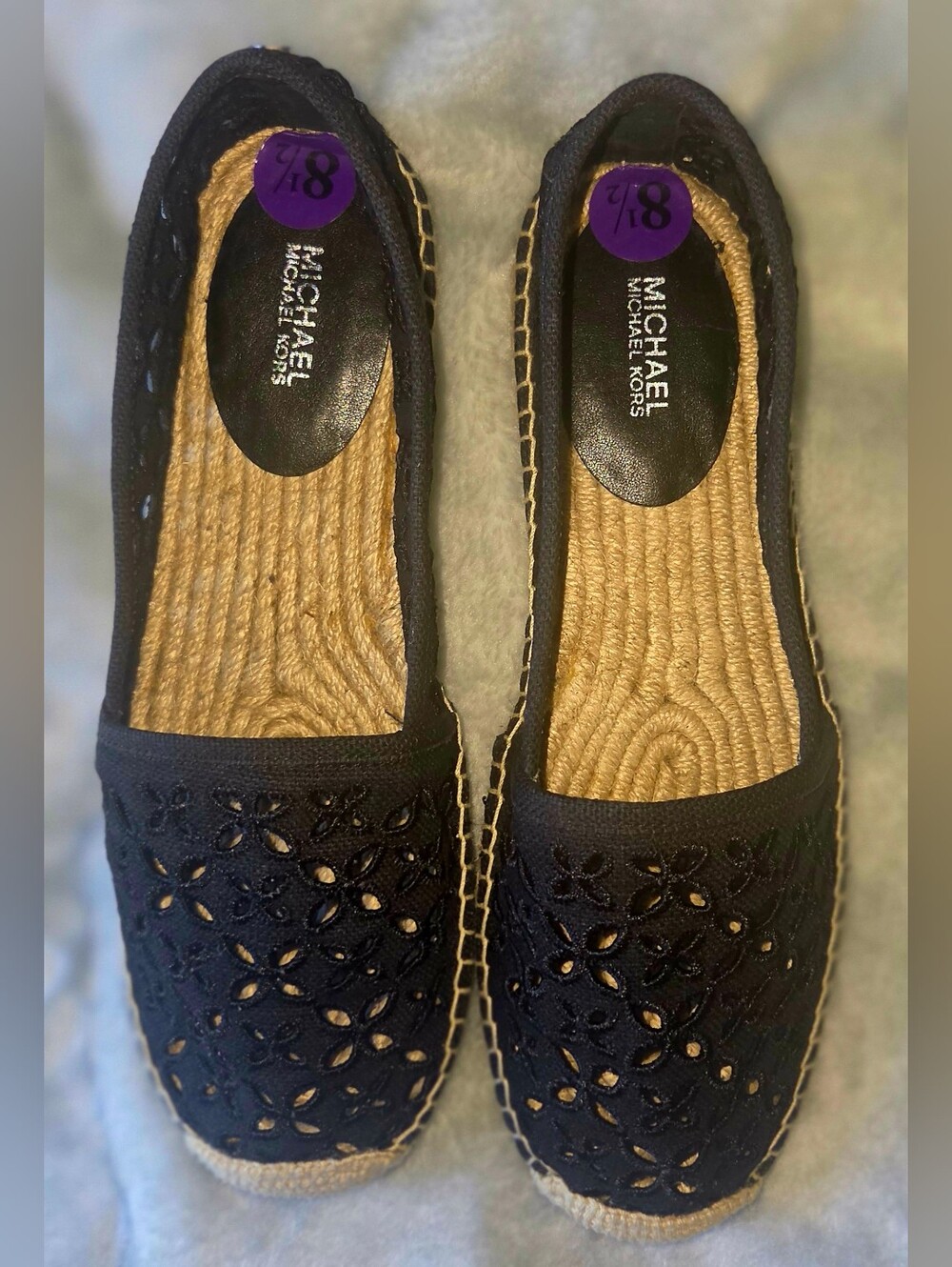Michael Kors Black Floral Cutout Espadrille Flats